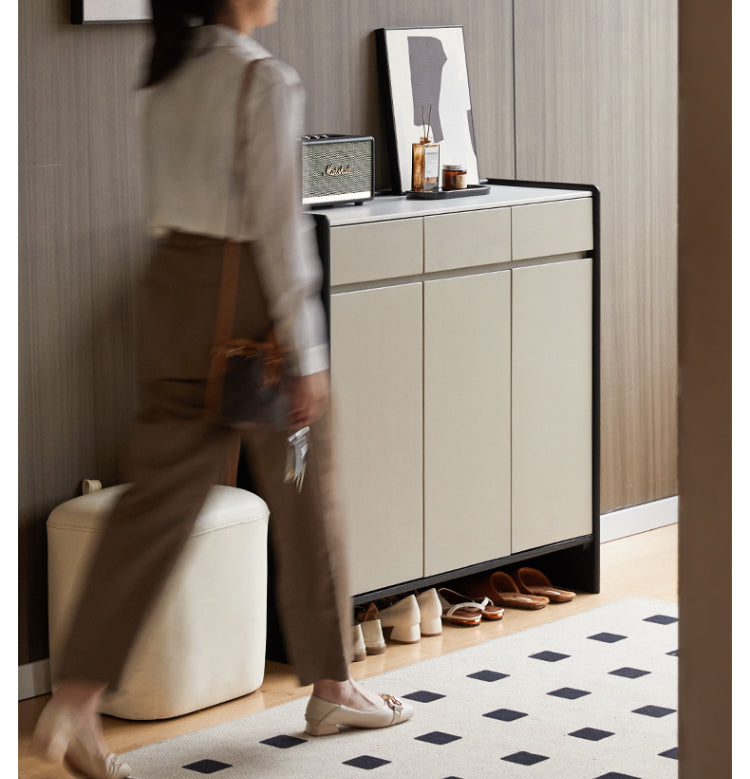 Oak, Rubberwood Solid Wood Porch Cabinet, Shoe Cabinet Slate Top