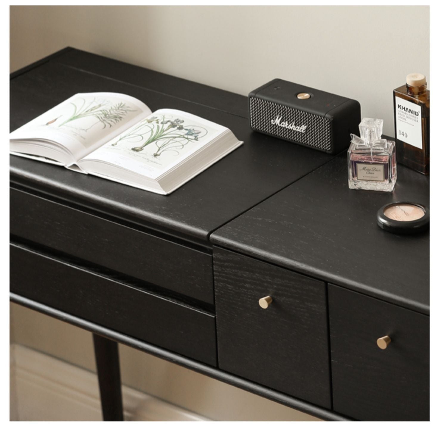 Oak Solid Wood Black Makeup Table Mirror LED Touch.