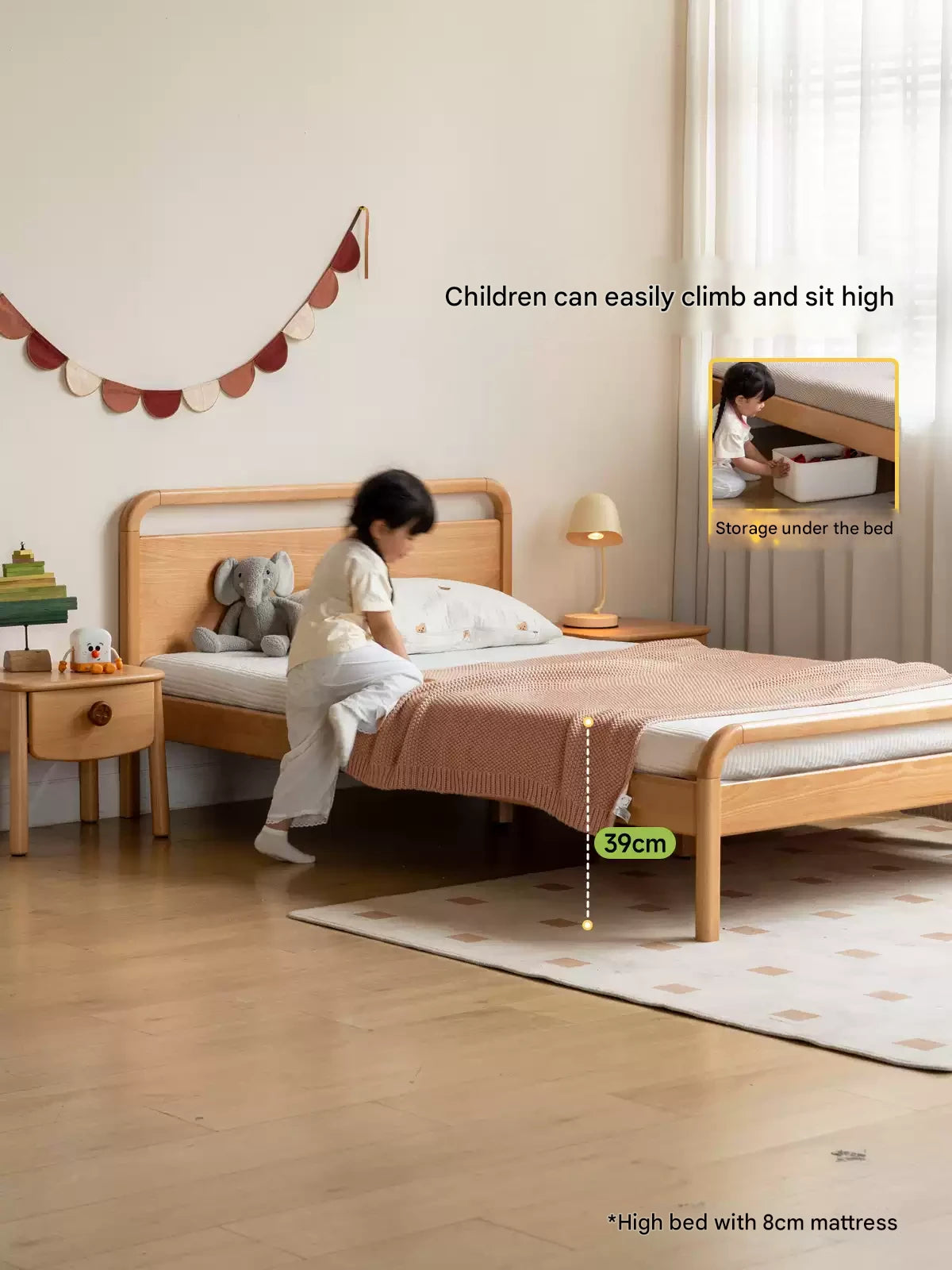 Beech solid wood kids bed