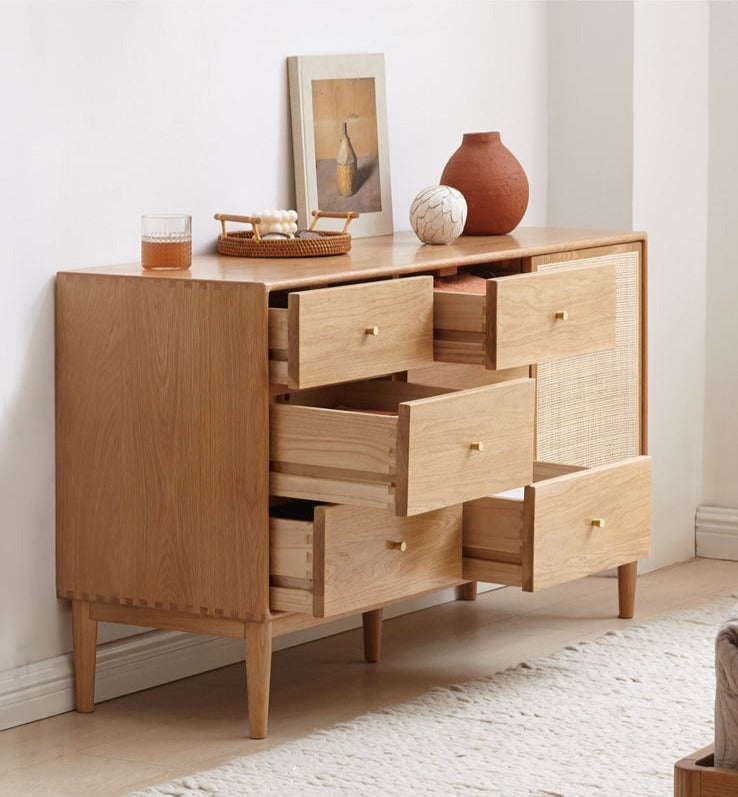 Oak Solid Wood Rattan Storage Cabinet