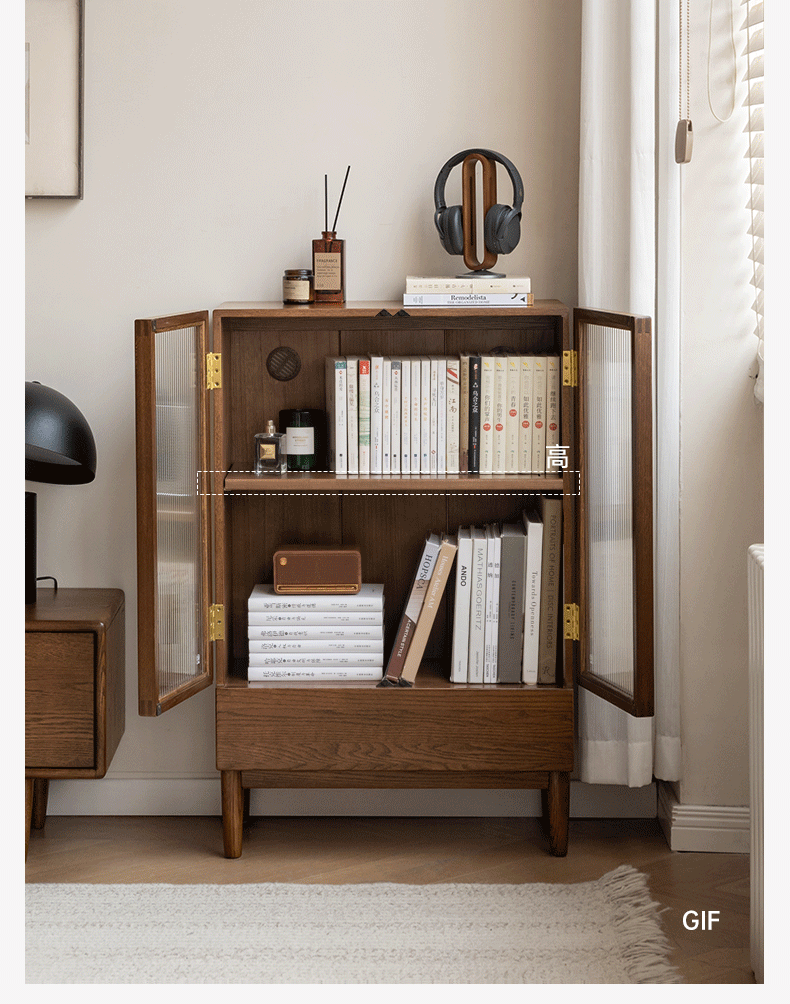 Oak Solid Wood Modern Side Cabinet.