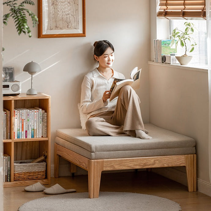Oak, Beech, Solid Rubberwood Folding Sofa Bed, Retractable Sofa.