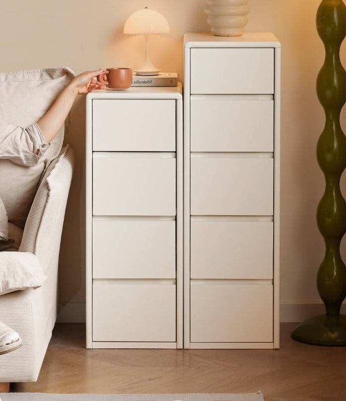 Solid Rubberwood White Drawer Storage Cabinet