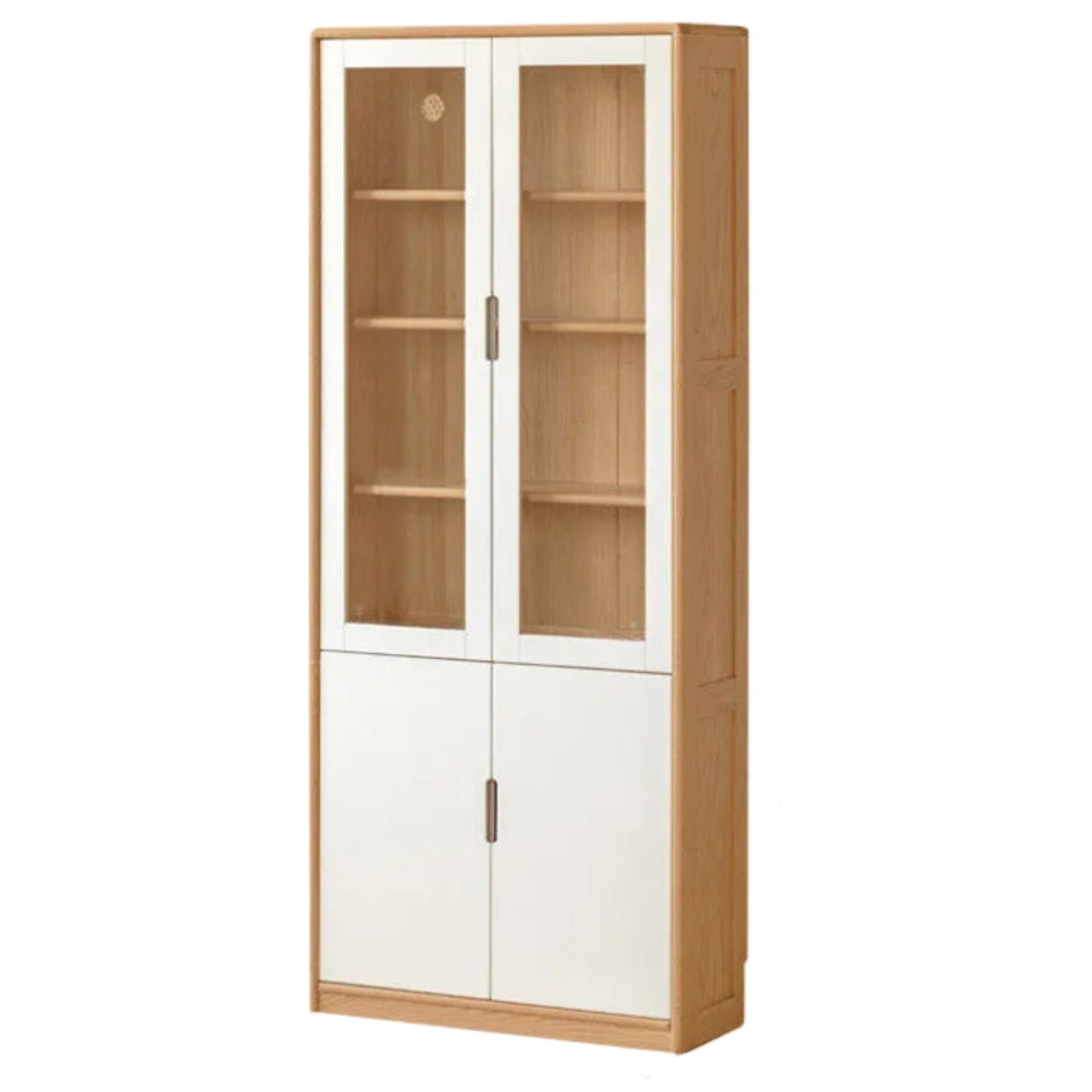European Beech, Oak Solid Wood Floor-Standing Bookshelf with Glass Door Display