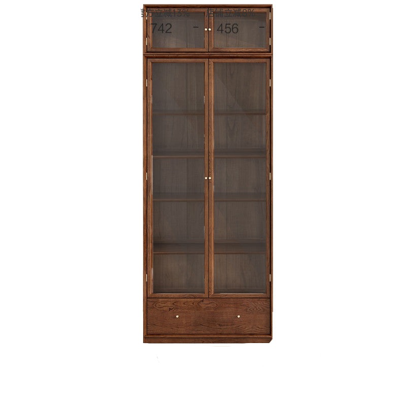 Oak, Ash Solid Wood Modular Bookcase with Glass Doors