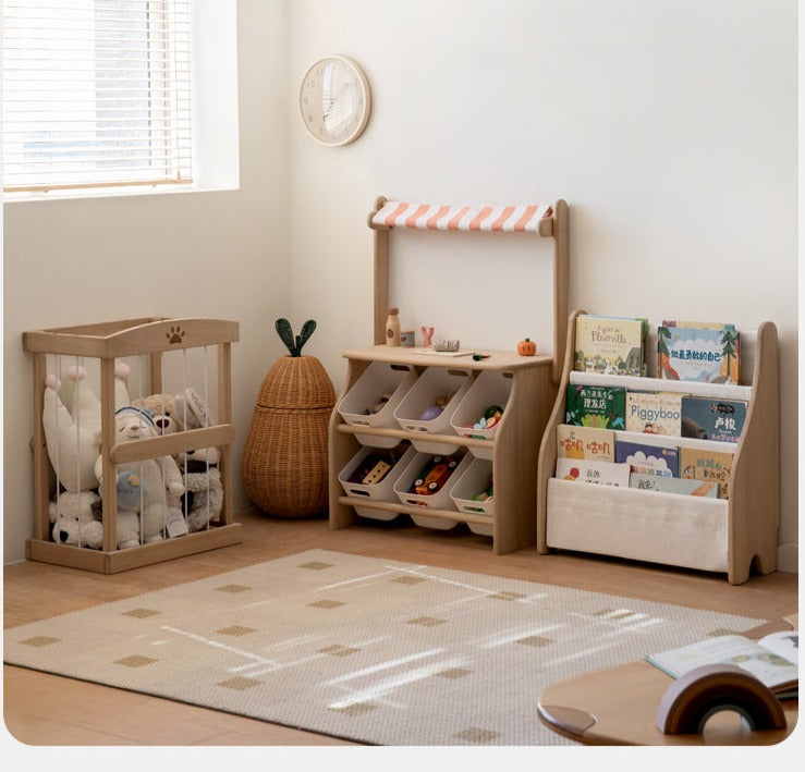 Poplar Solid Wood Kids Book, Toy Combination Storage Rack