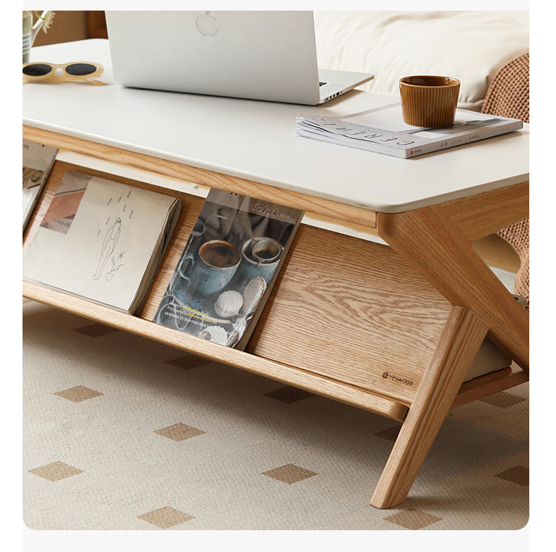 Oak Solid Wood Modern Rock Plate Coffee Table