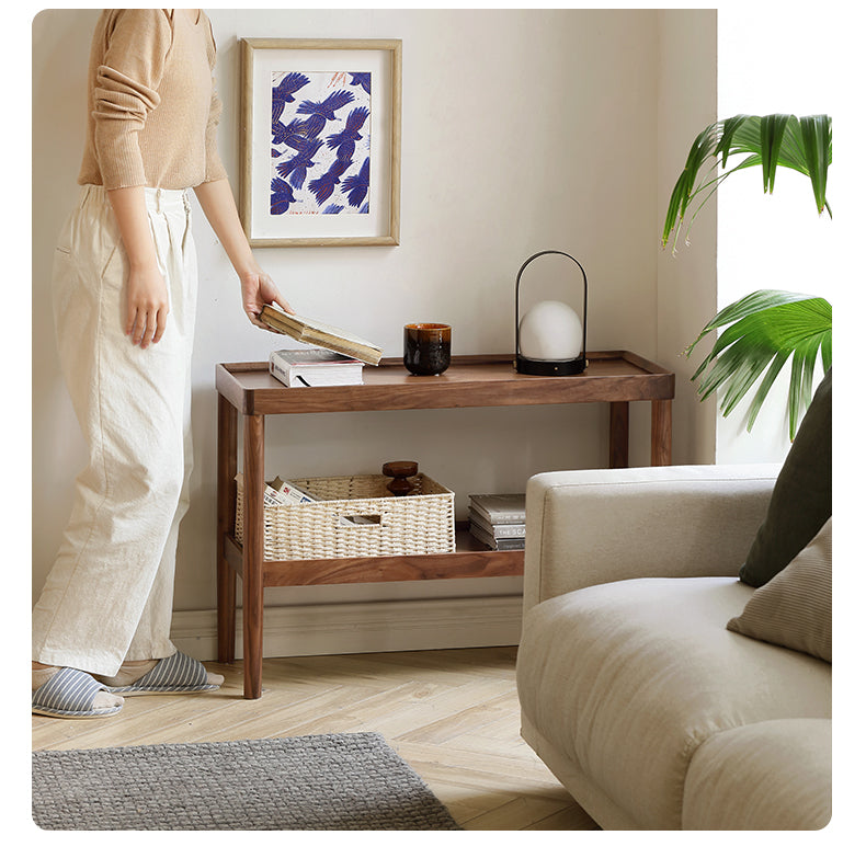 Black Walnut Solid Wood Narrow Double Layer Side Table