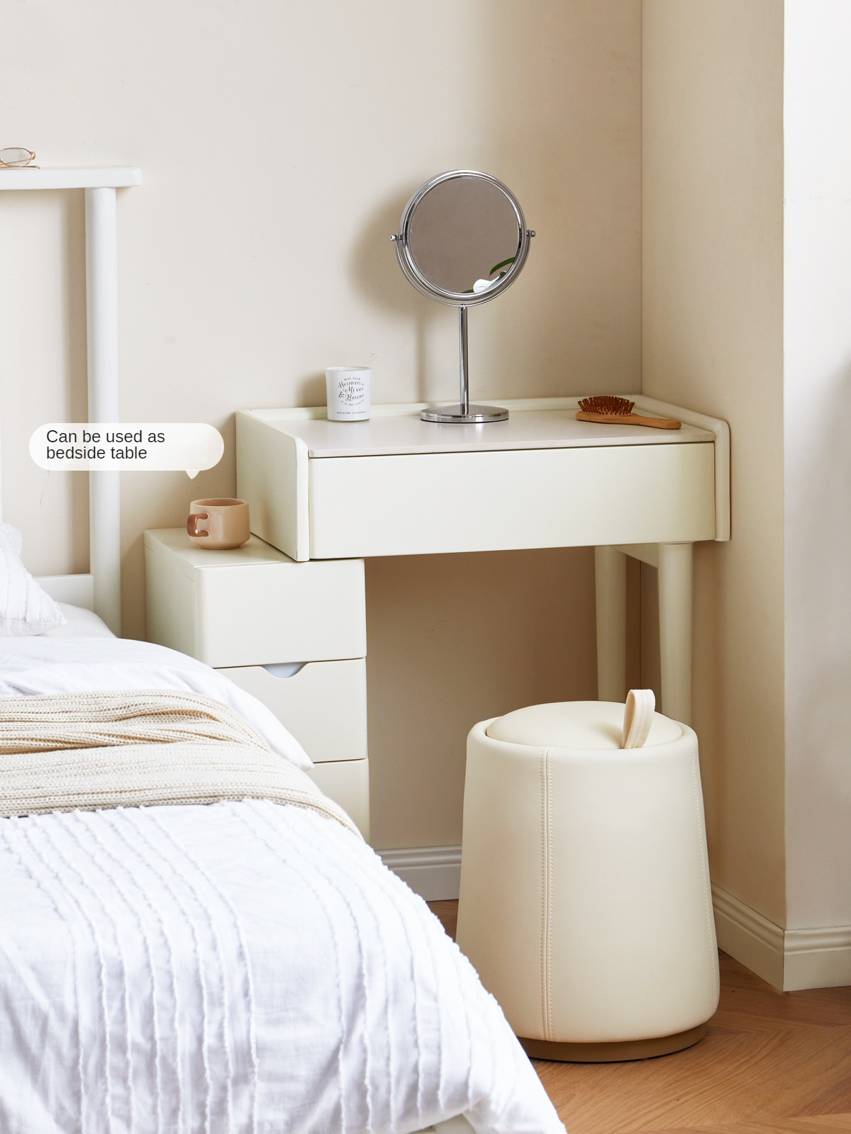 Pine Solid Wood Makeup Table Cream Style.