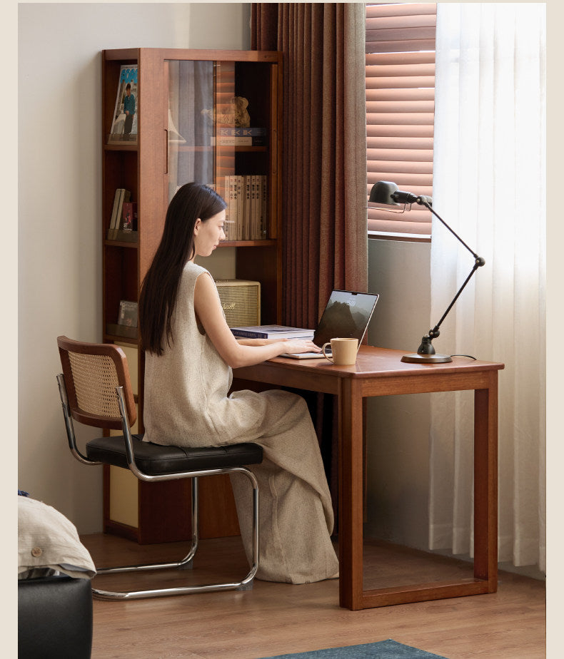 Poplar Solid Wood Retro Style Multifuntional Desk with Integrated Bookshelf