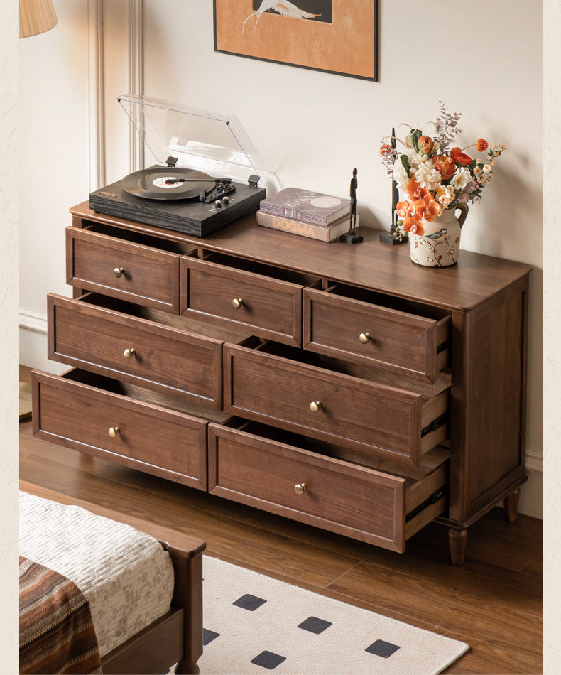Black Walnut Solid Wood American Retro Chest of Drawers.