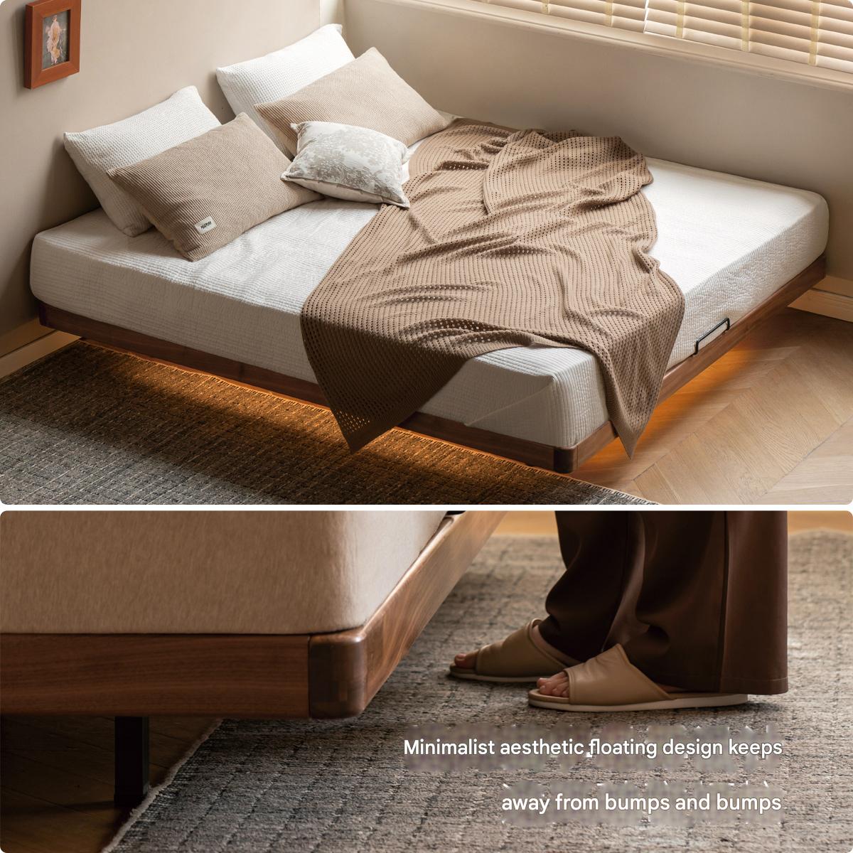 Black Walnut, Oak Solid Wood platform bed, headboard-free Suspended Bed