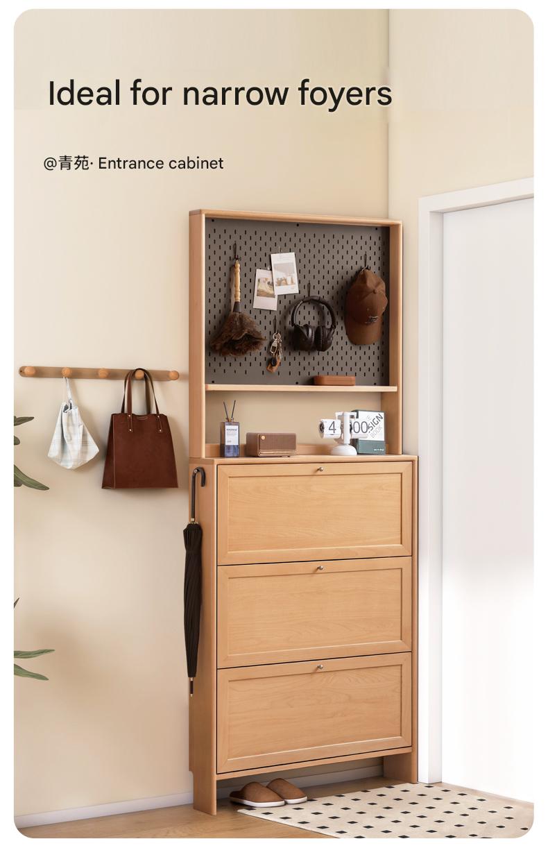 Beech Solid Wood Ultra-Thin Flip Bucket Shoe Cabinet