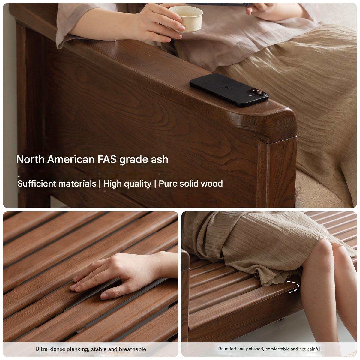 Ash Walnut Colored Straight Fabric Sofa.