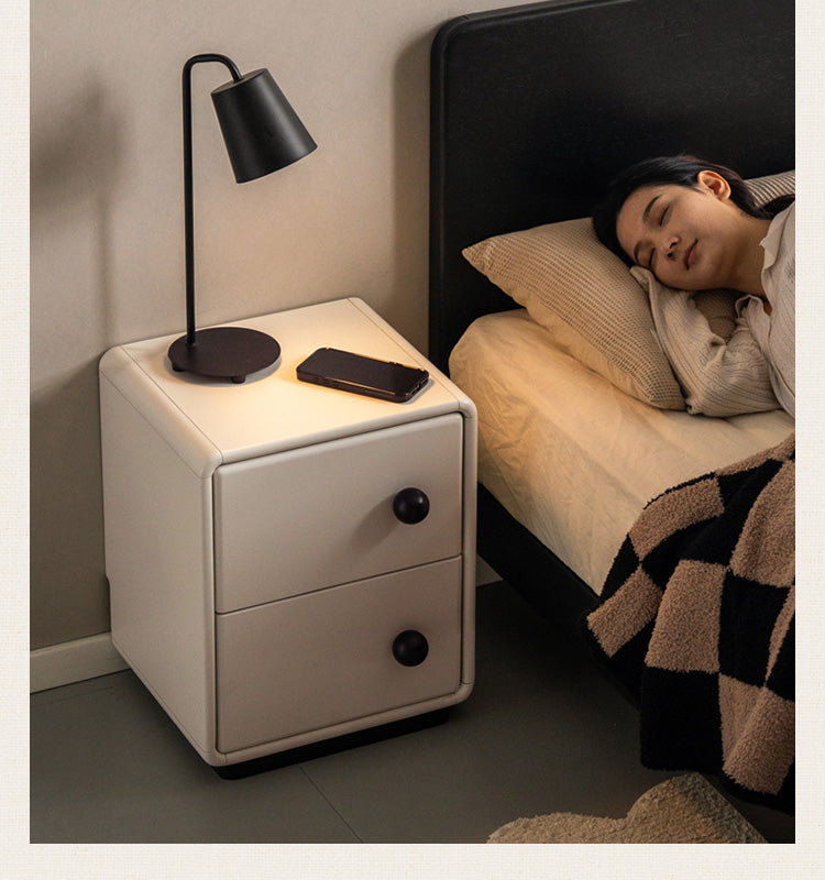 Poplar Solid Wood Modern White Nightstand.