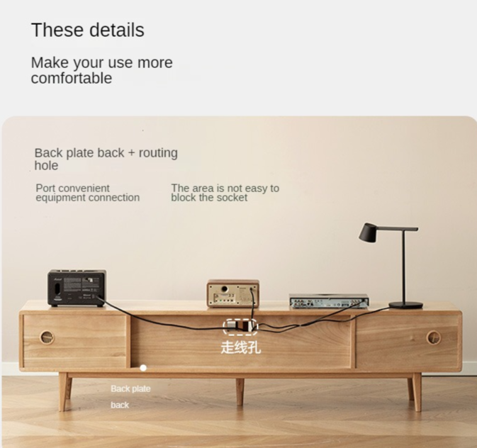 Oak, Ash Solid Wood TV Stand Sliding Door