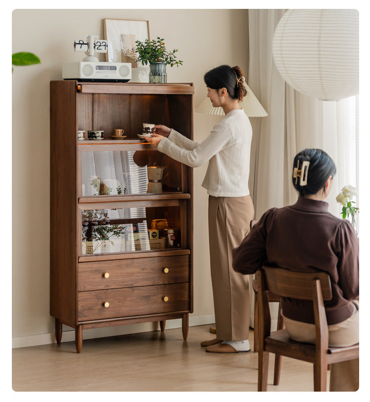 Black Walnut Solid Wood Side Cabinet Flip Door