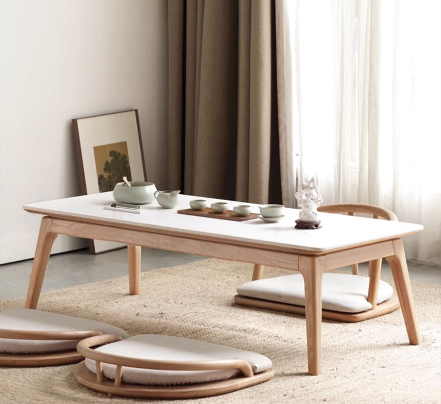 Ash Solid Wood Rock Plate Tea Table