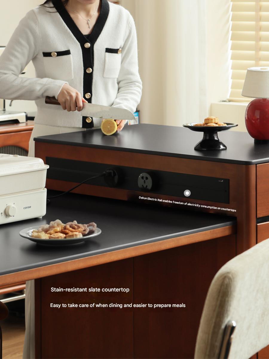 Poplar Solid Wood Island Retro Retractable Rock Plate Table Integrated