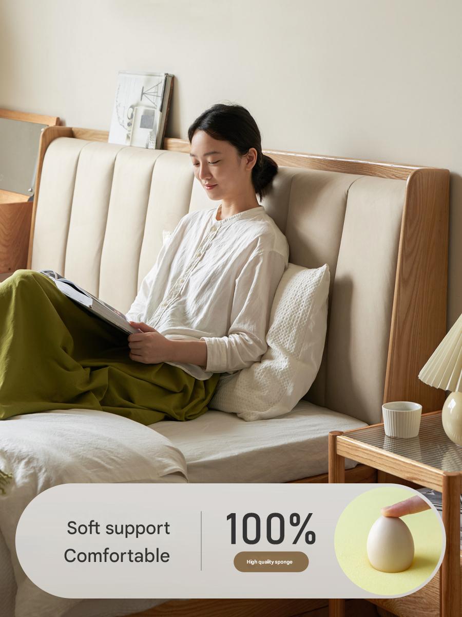 Ash Solid Wood Genuine Leather, Technical Cloth Box Storage Bed