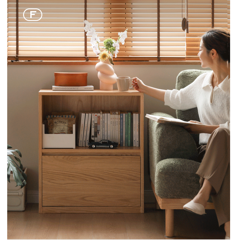 Oak, Solid Rubberwood, Ash Solid Wood Bookcase Free Combination Low Cabinet Floor-Standing Bookshelf