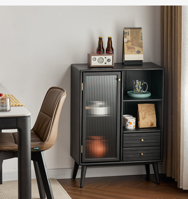 Rubber Solid Wood Nordic Black Modern Sideboard