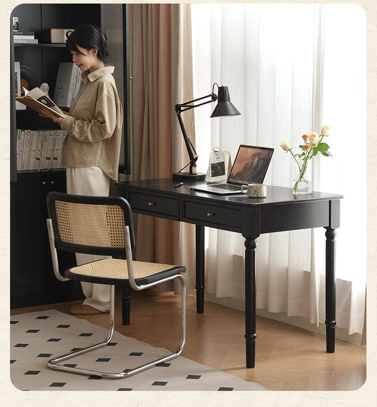 Solid Rubberwood American Retro Black Computer Desk.