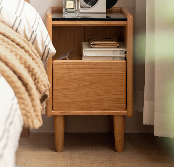 Cherry, Ash Solid Wood Small Nightstand.