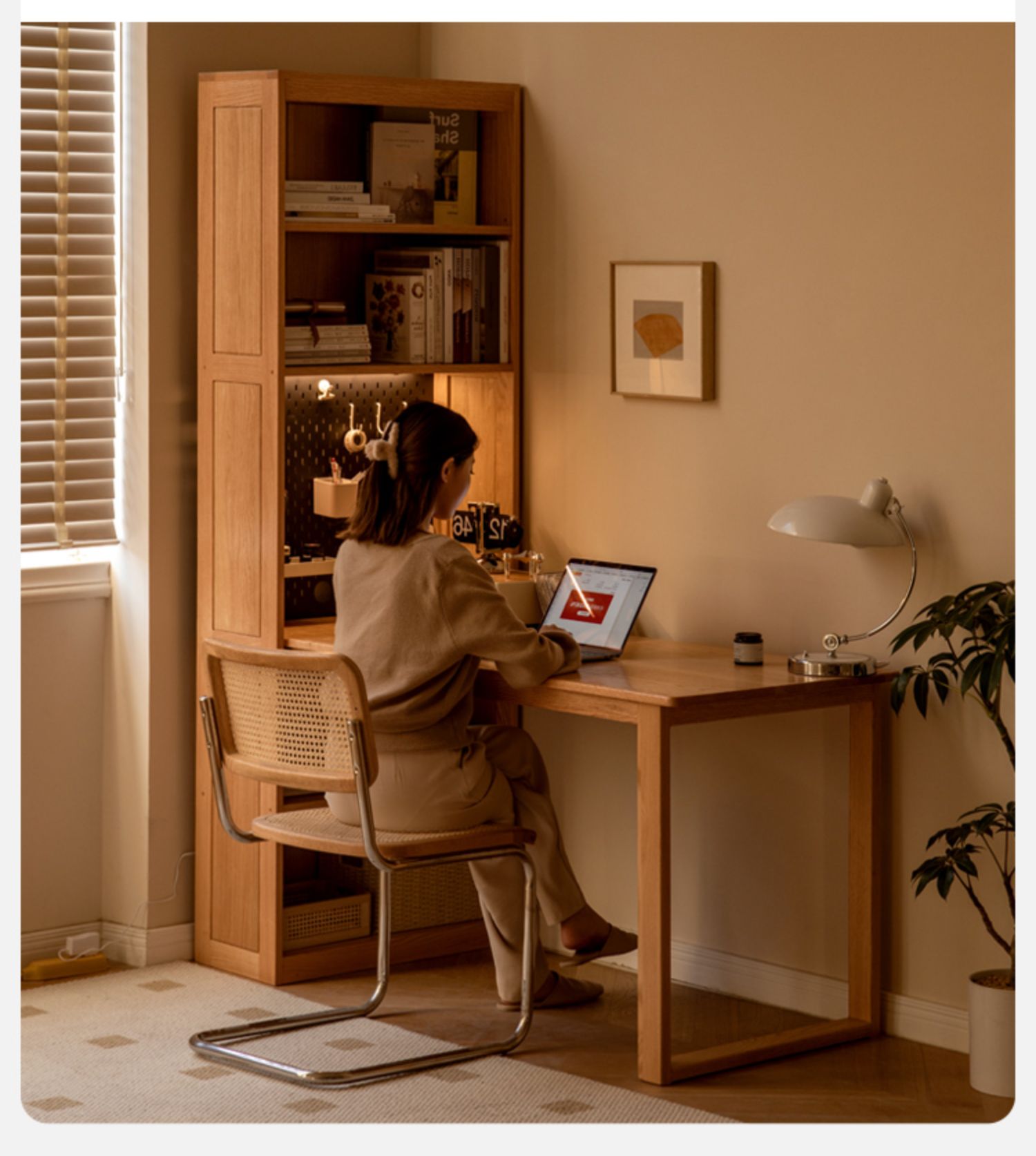 Oak Solid Wood Integrated Desk Cabinet