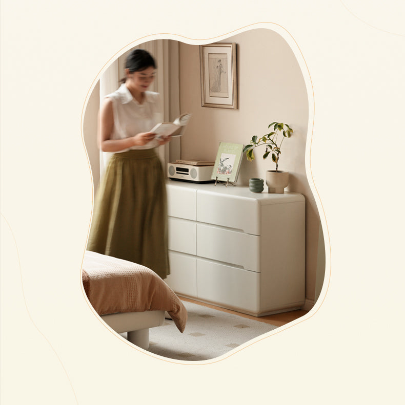 Poplar, Solid Rubberwood Storage Cream Drawer Dresser