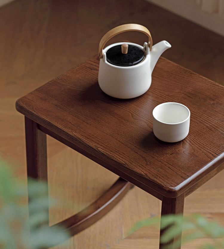 Ash Solid Wood Modern White Wax Wood Square Stool