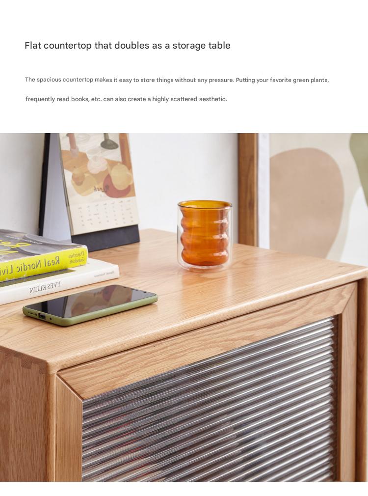 Oak Solid Wood Chest of Drawers Flip Glass Door