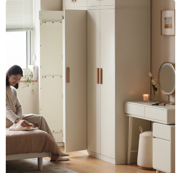 Pine Solid Wood Wardrobe Cream Style.
