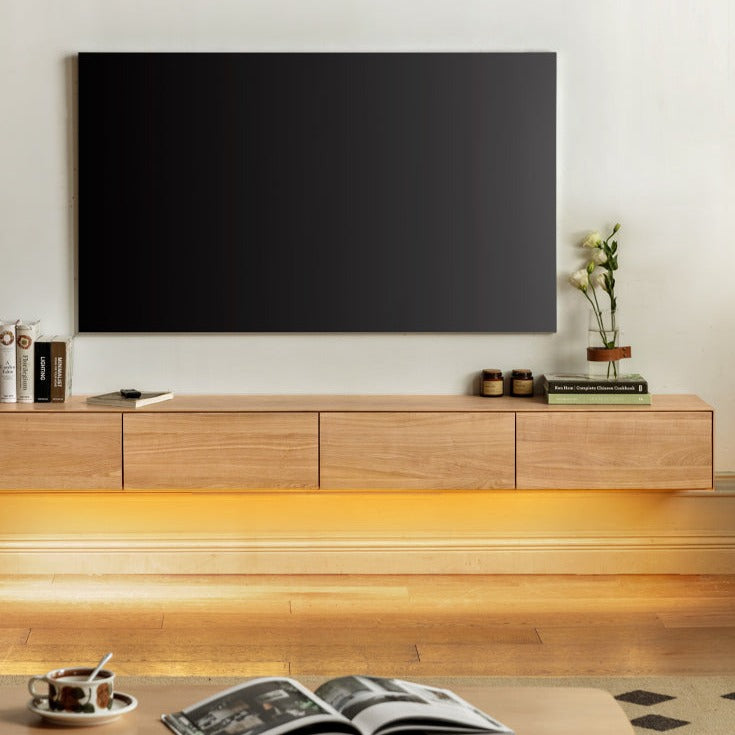 Oak Solid Wood TV Cabinet Hanging LED Lights.