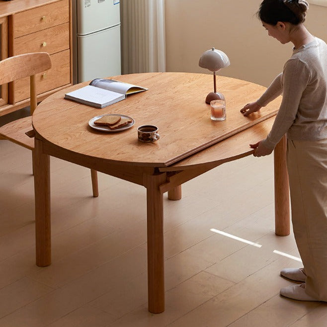 Cherry Solid Wood Retractable Folding Round Table