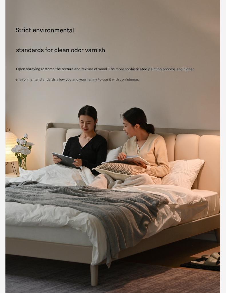 Oak, Poplar Solid Wood Piano Key Bed, Technology Cloth