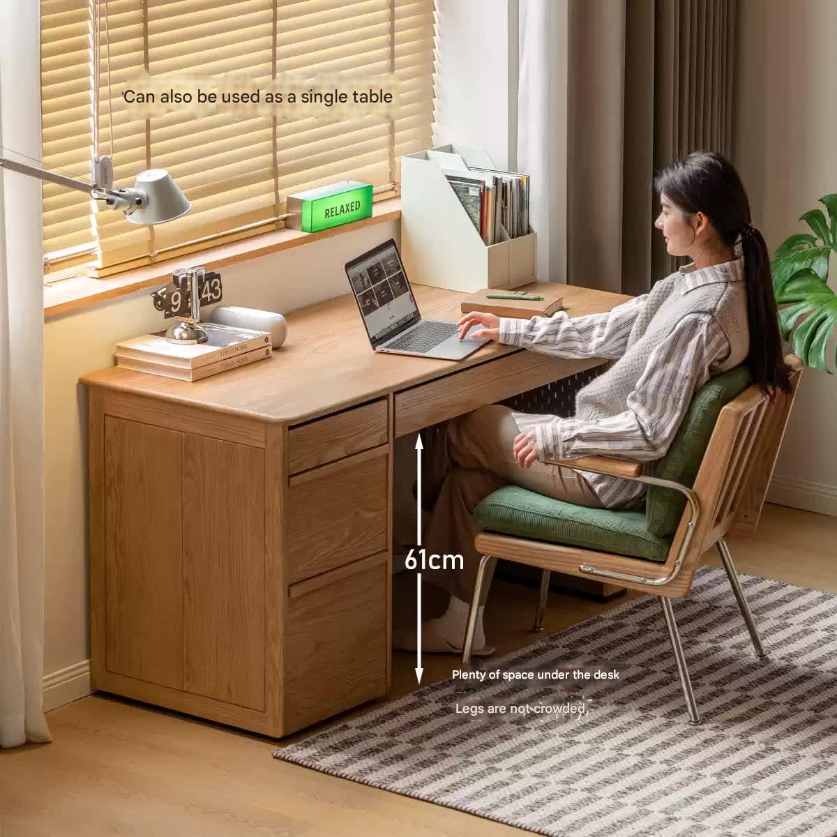Oak Solid Wood Modern Computer Desk With Shelf