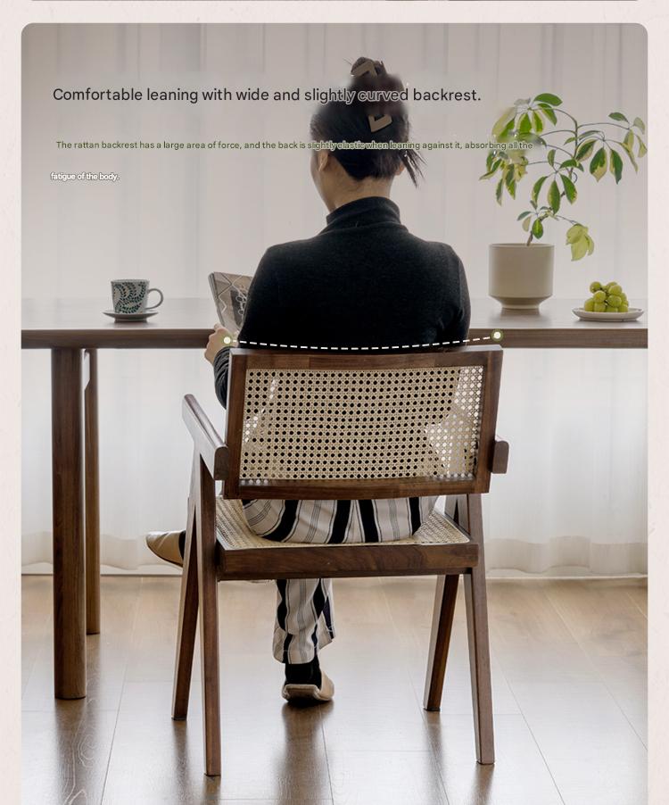 Black Walnut Solid Wood Wabi-Sabi Style Rattan Chair