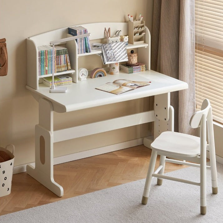 Solid Rubberwood Lift Study Desk Adjustable White Kids Desk