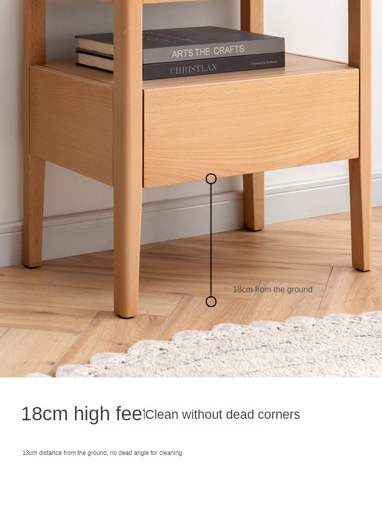 Beech Solid Wood Nightstand, Small Side Table