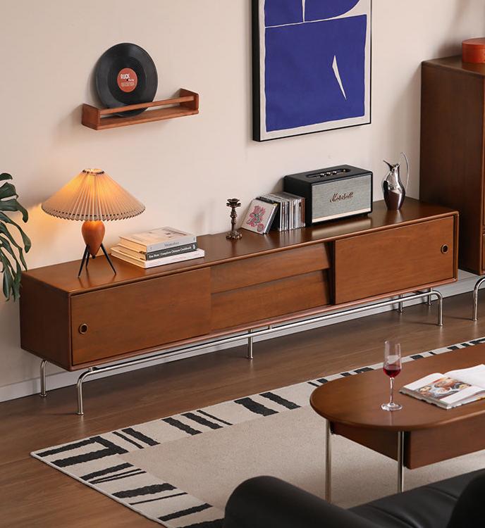 Poplar Solid Wood Retro Floor TV Cabinet.