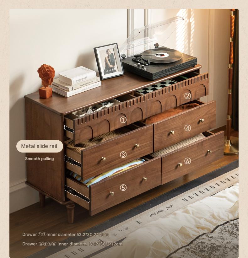 Black Walnut, Solid Rubberwood Chest of Drawers.