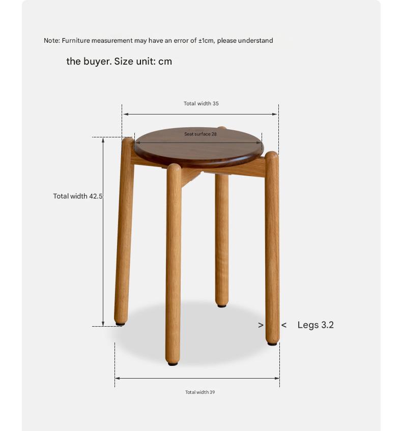 Black Walnut, Ash, Oak, Beech, Cherry Solid Wood, Solid RubberWood Stackable Small Stool