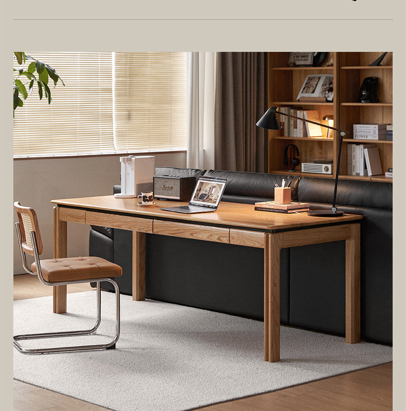 Oak, Ash Solid Wood Modern Minimalist Office Desk with Drawers