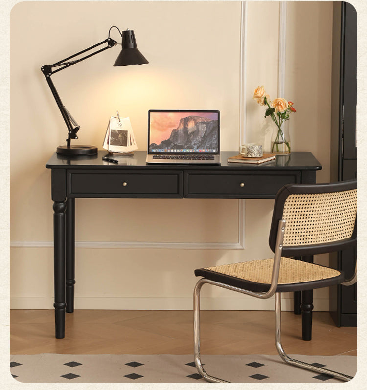 Solid Rubberwood American Retro Black Computer Desk.