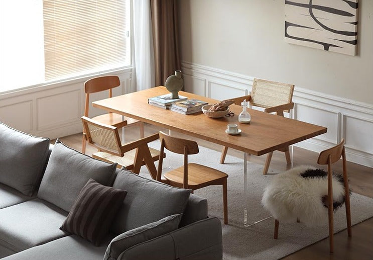 Oak, Cherry Solid Wood Acrylic Suspended Dining Table