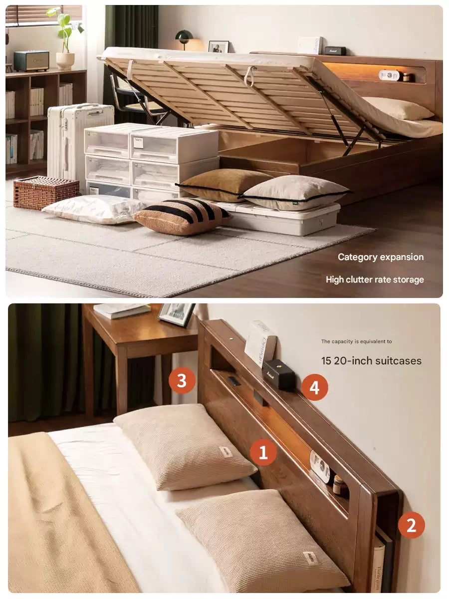 Oak Solid Wood Luminous Storage Box Bed