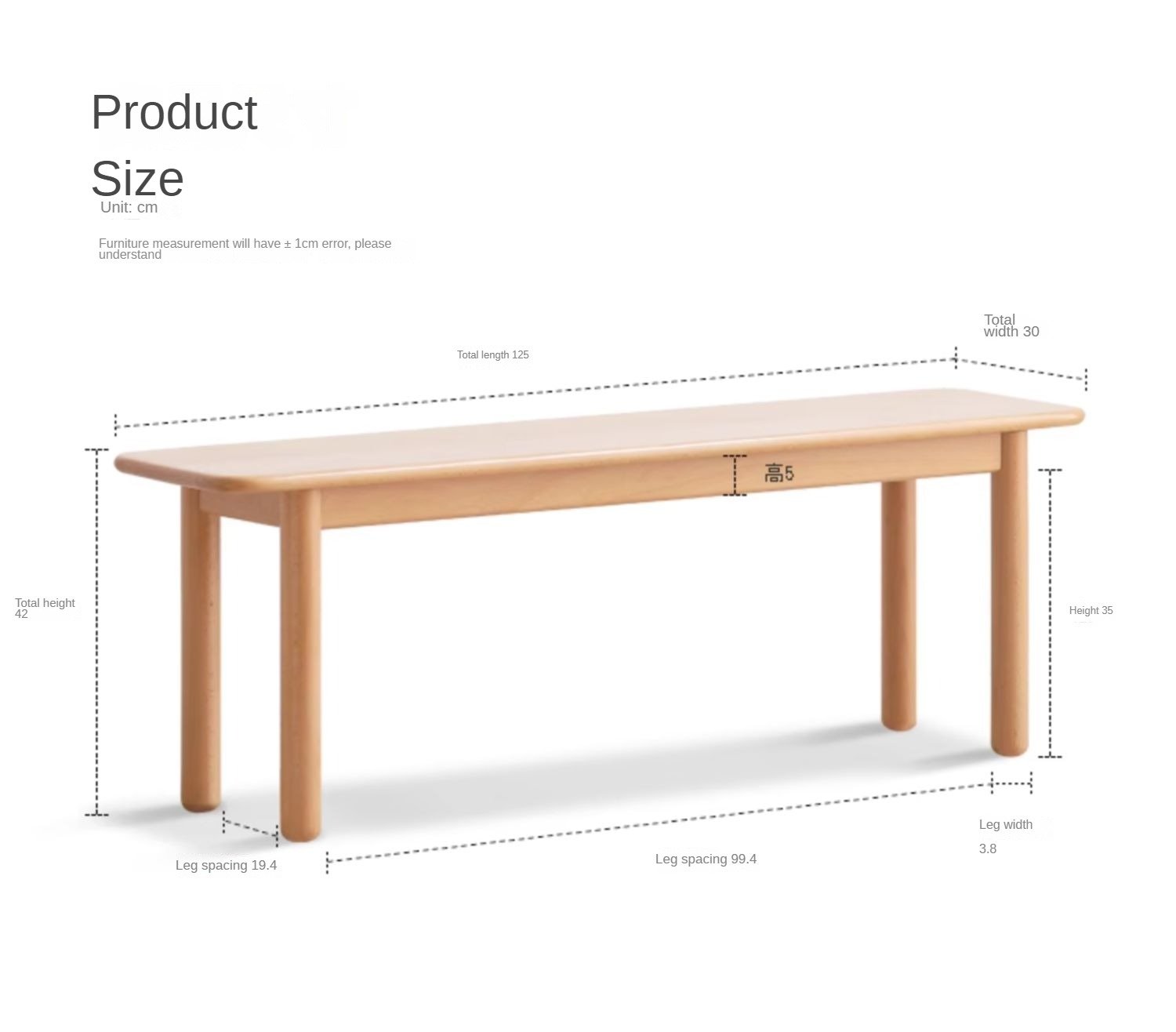 European Beech Wood Modern Long Bench