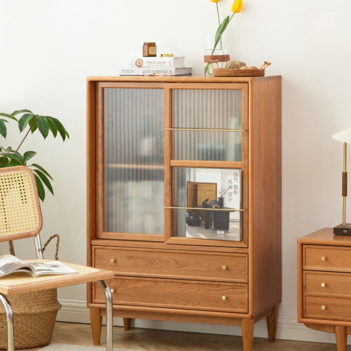 Cherry WoodRetro Side Cabinet Vintage Storage Cabinet