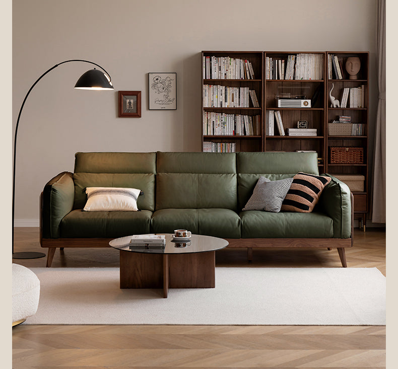 Black Walnut, Ash Solid Wood Genuine Leather Down Sofa.